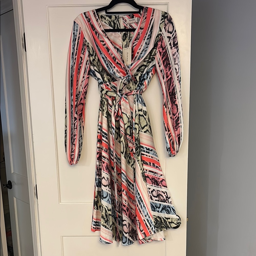 Flounce London Maternity Satin Midi Wrap Dress animal print NWT